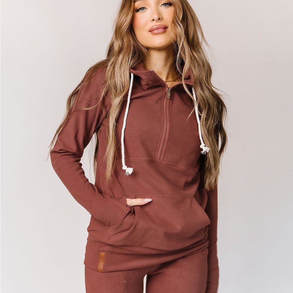 AMPERSAND AVE Rust Brown Half-Zip Hoodie